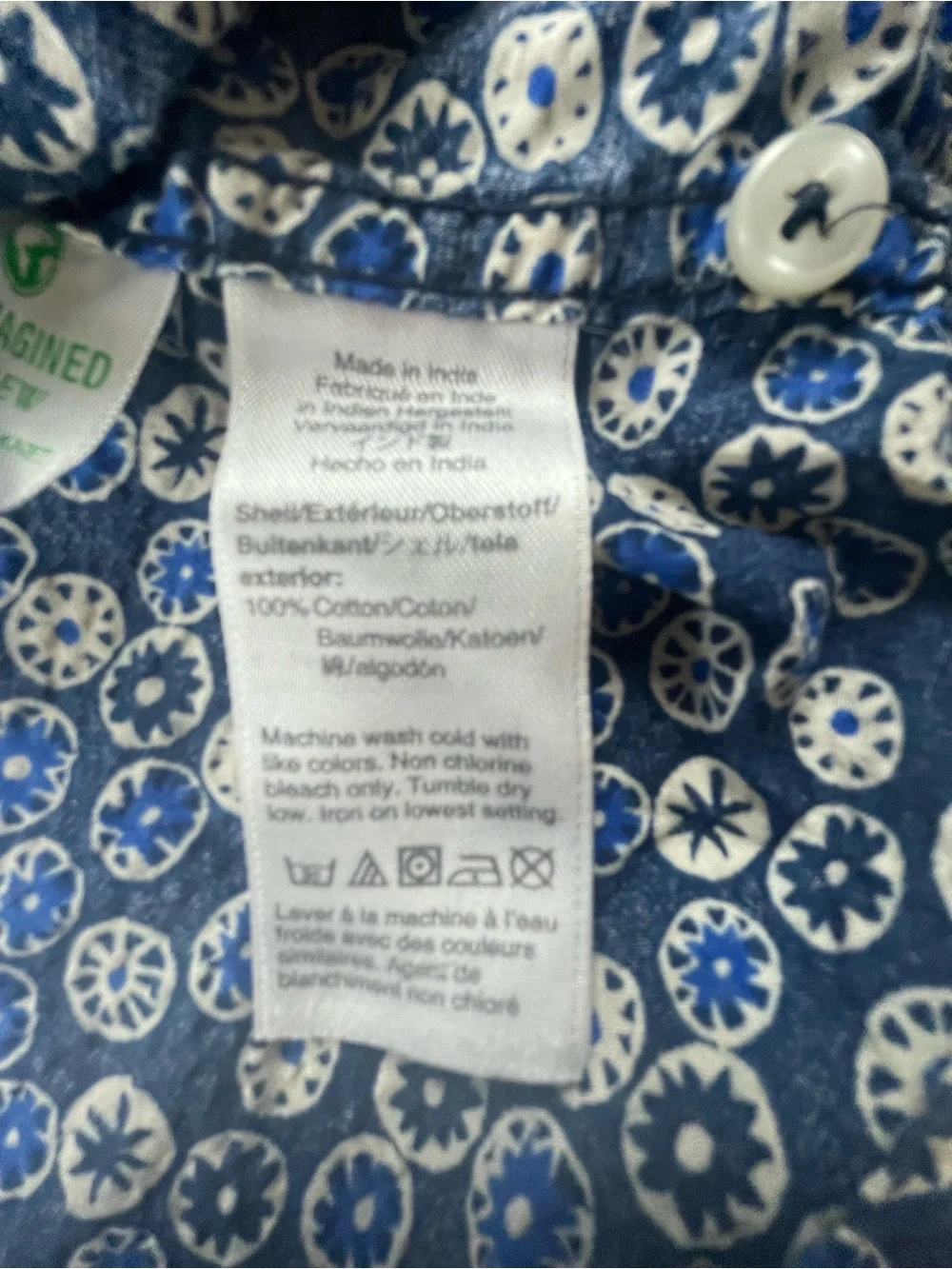 J. Crew Blue and White Printed Cotton Button-Down Shirt Medium